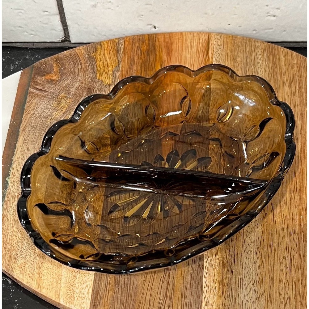 Vintage Anchor Hocking Oval Fairfield Smoke Brown Color Divided Dish Vanity